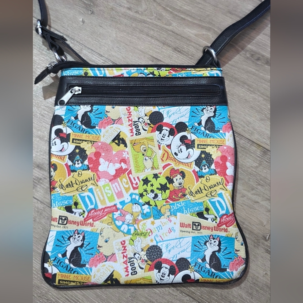 Disney Multicolor Cartoon Patchwork Crossbody Bag with Black Trim - Picture 2 of 7